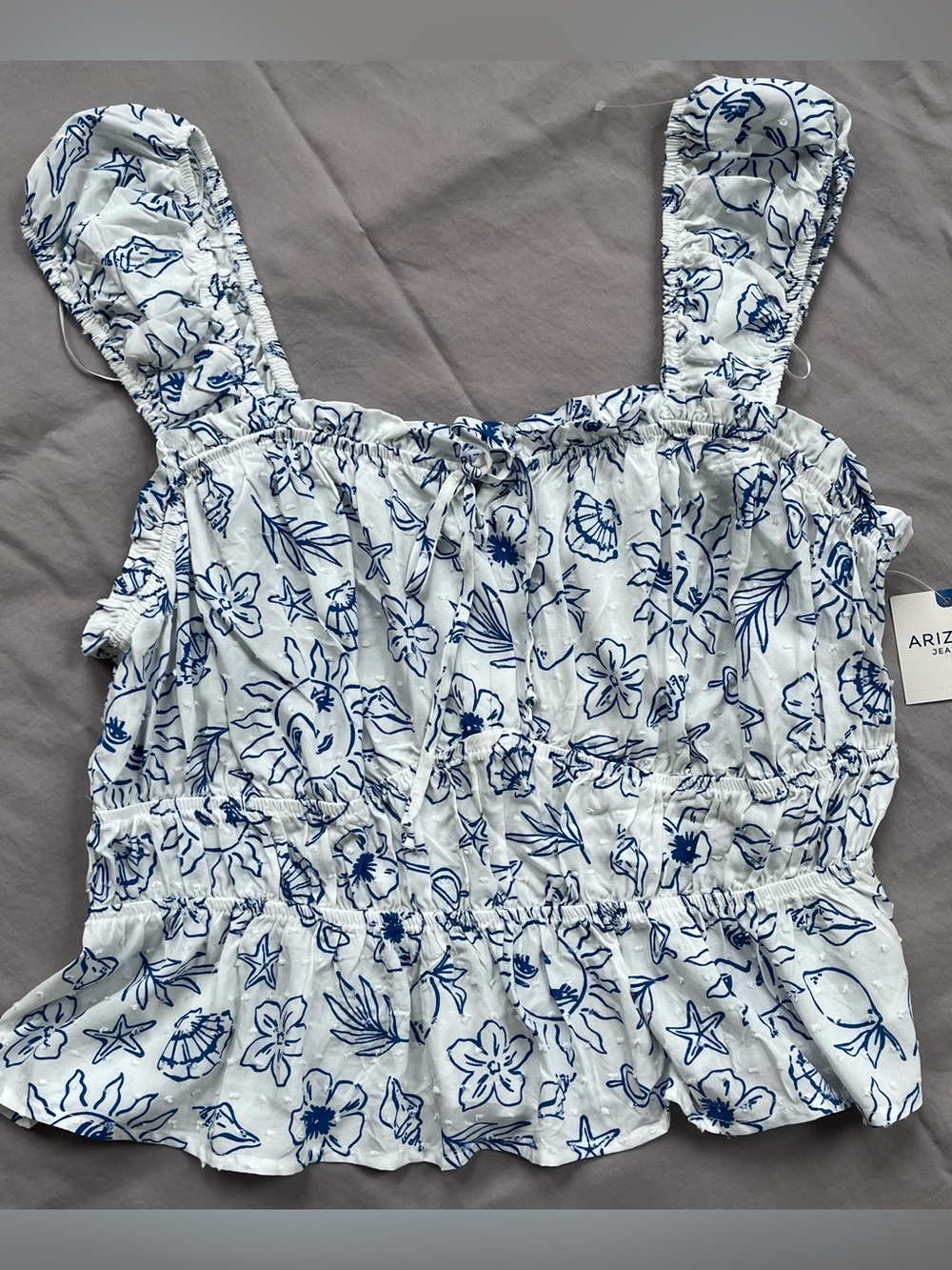 Arizona Jean Company White Tank Top with Blue Floral Printy - Picture 2 of 11
